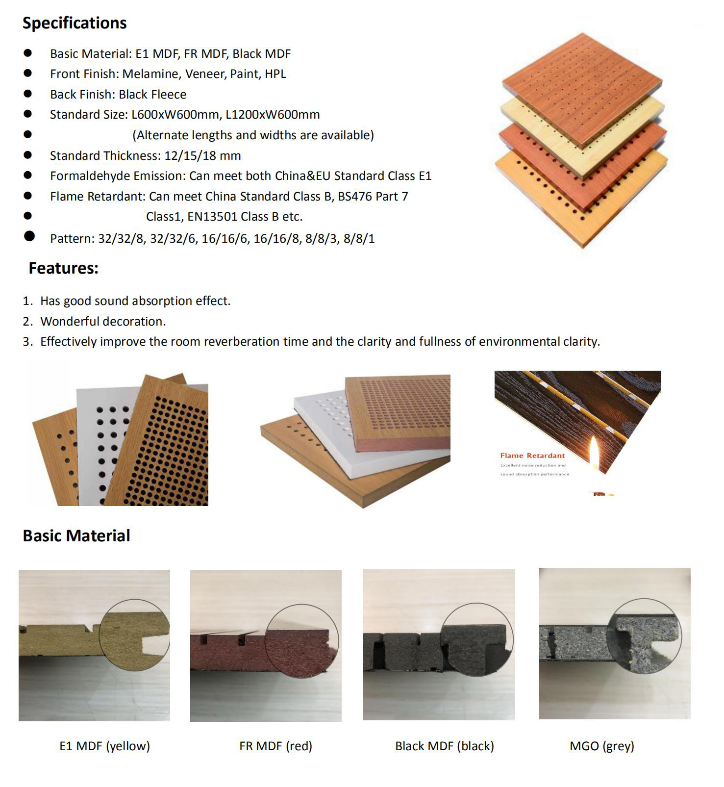 MGO perforated panel acoustic material acoustic products