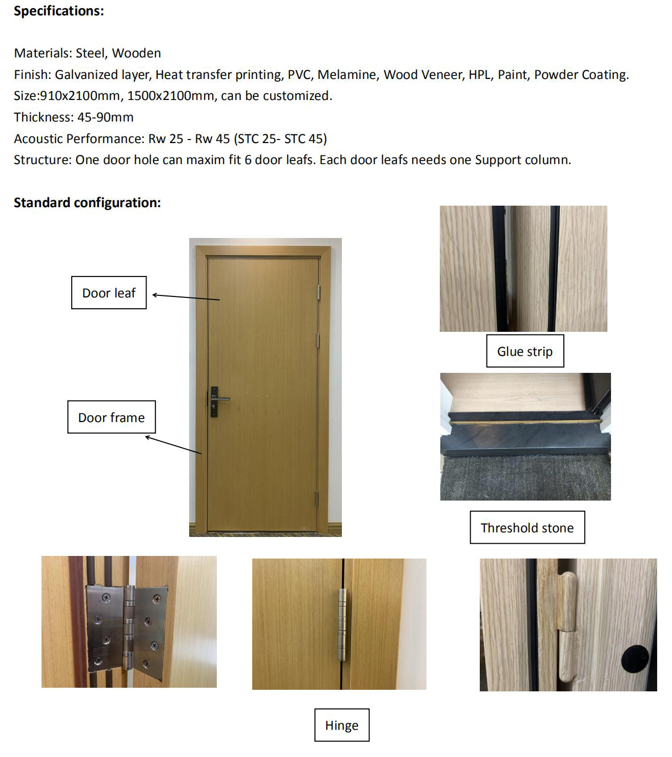 Commercial Wooden Acoustic Door Soundproof Door
