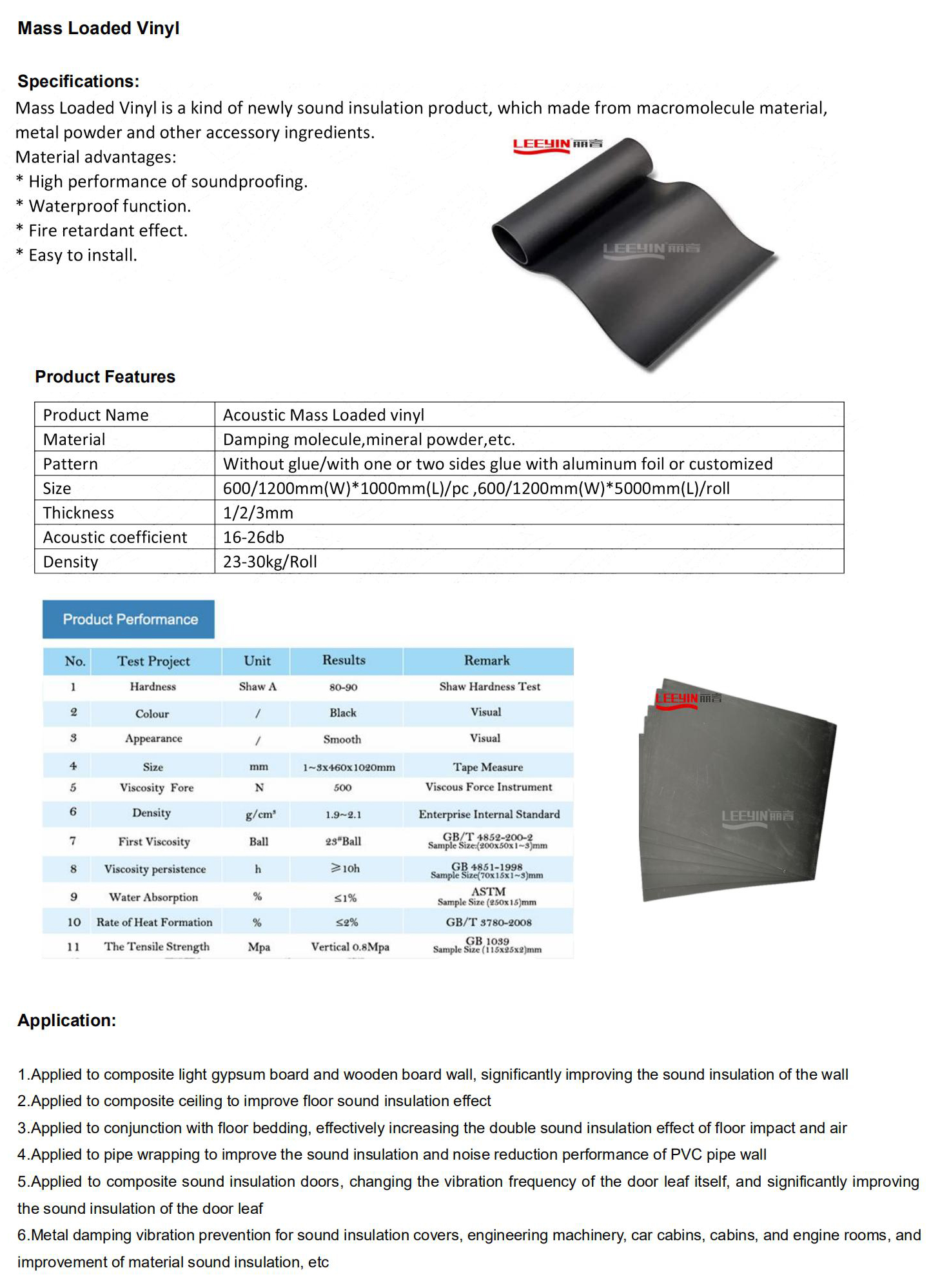 Mass Loaded Vinyl Noise Barrier Soundproof Panels