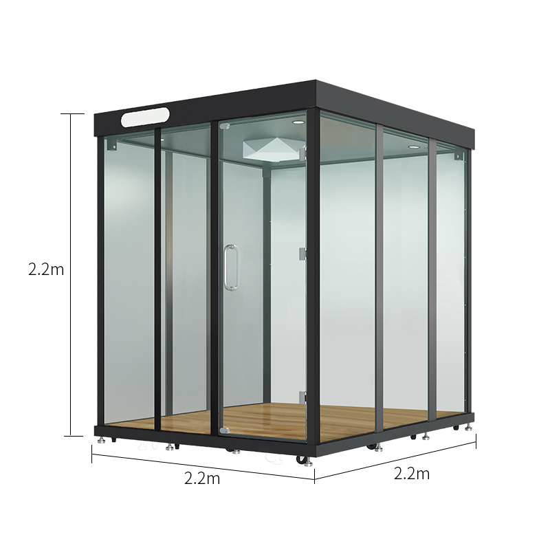 Telephone Booth with 3 Metal Walls 1 Glass Wall Sofa