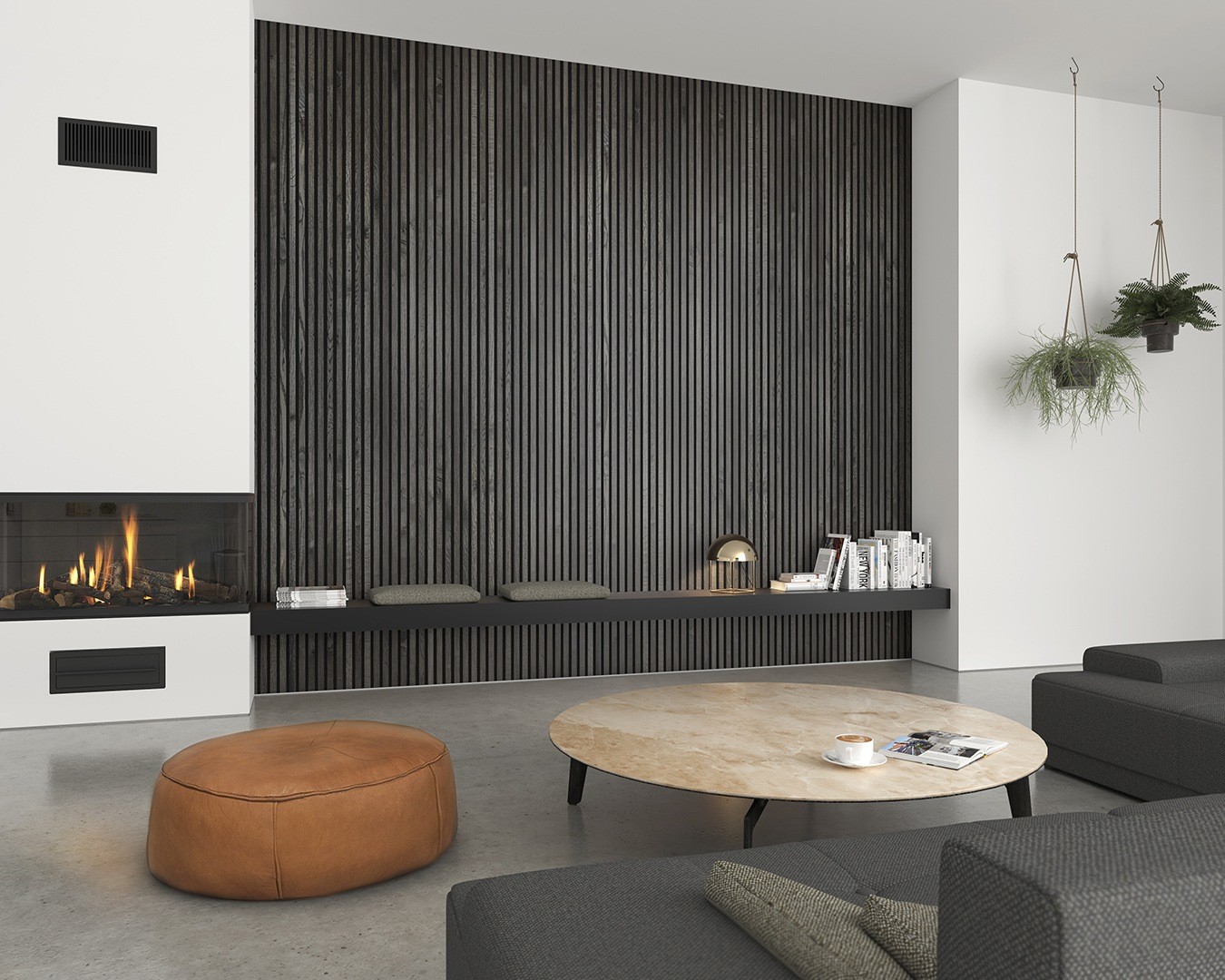 Interior wood slat wall acoustic panel