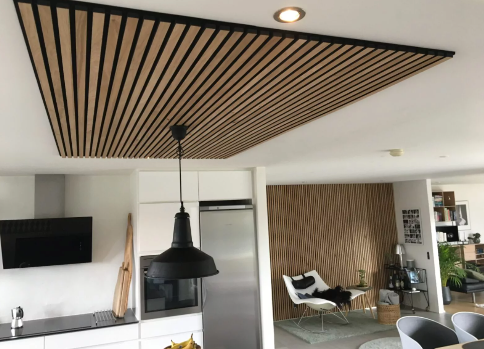 Interior wood slat wall acoustic panel