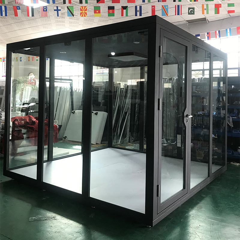 Telephone Booth with 3 Metal Walls+1 Glass Wall+Sofa